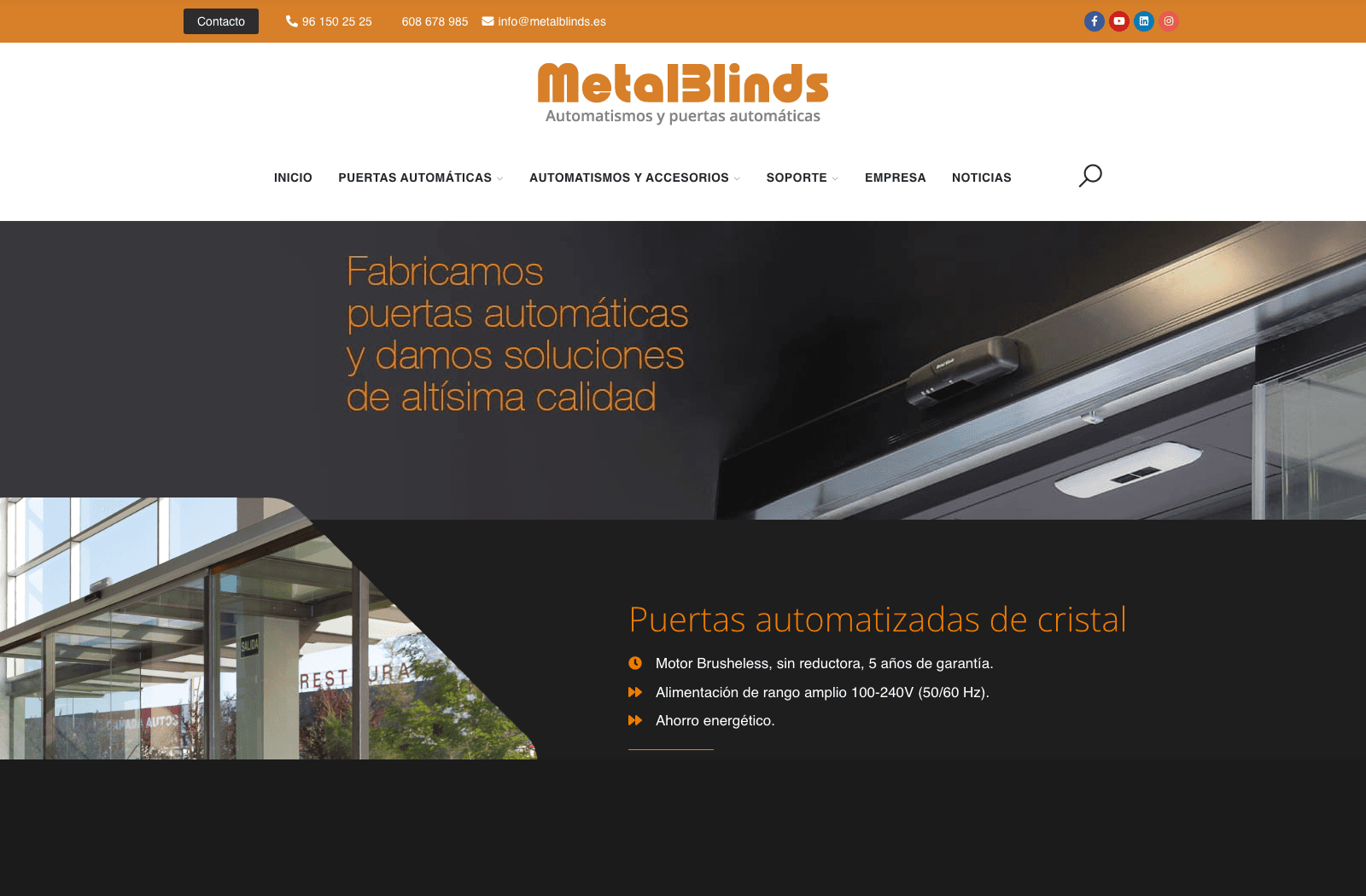 Tienda PrestaShop de MetalBlinds con catálogo de automatismos, motores y puertas automáticas