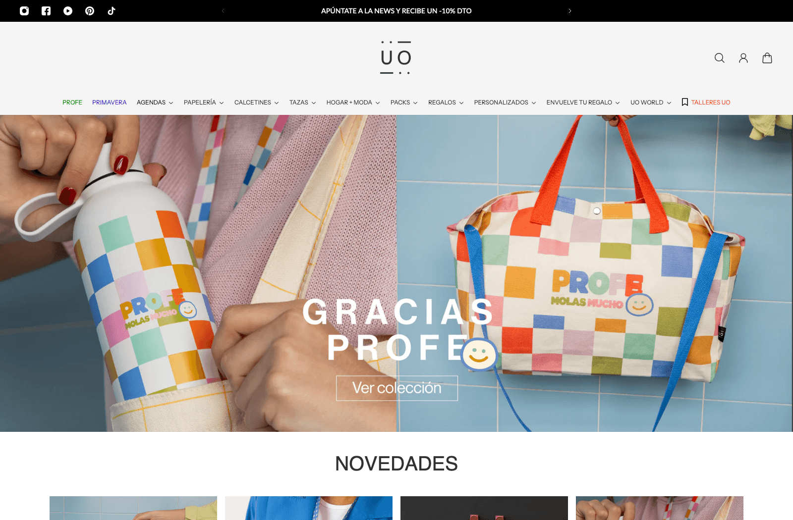 Showcase e-commerce de WeAreUO con catálogo de regalos, variantes, envíos internacionales y pasarela de pagos